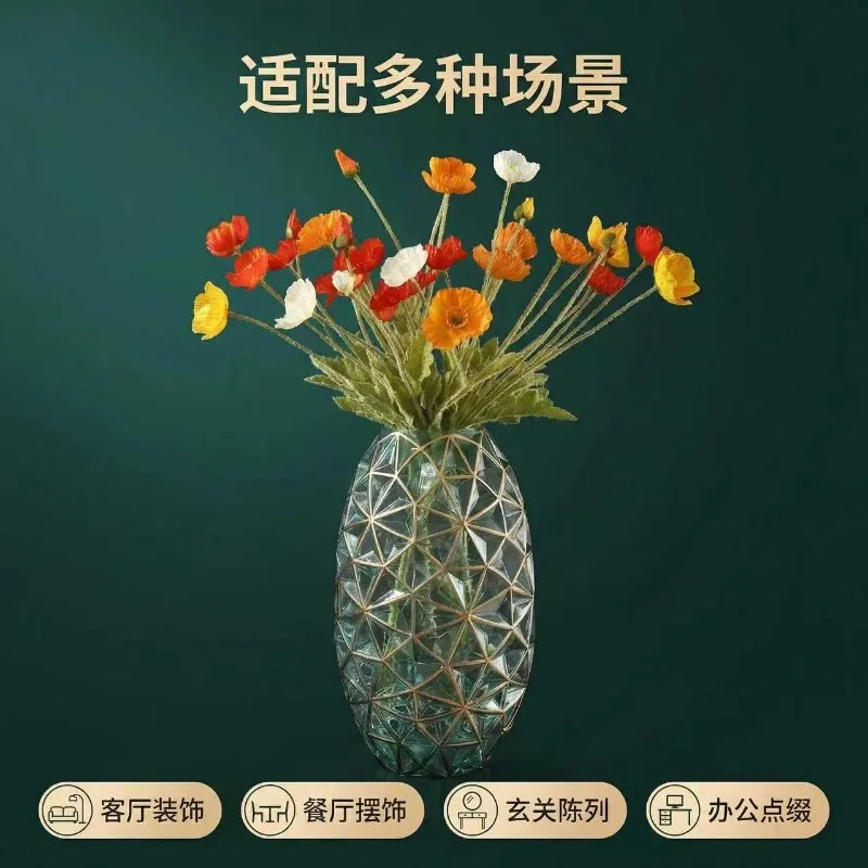 Handmade Gold-painted Hydrangea Glass Vase Living Room Dining Room Decoration Entrance Ornament