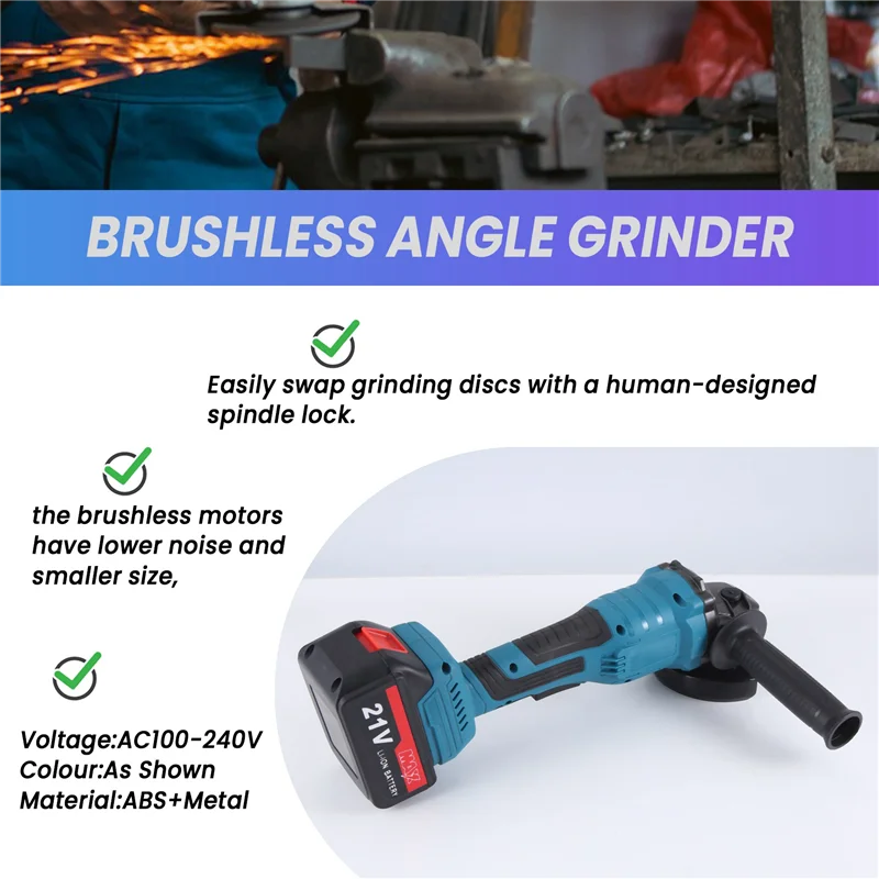 

21V 100Mm Brushless Angle Grinder Grinding Tool Cutting Machine Power Tool For Cutting Polishing Tile US Plug