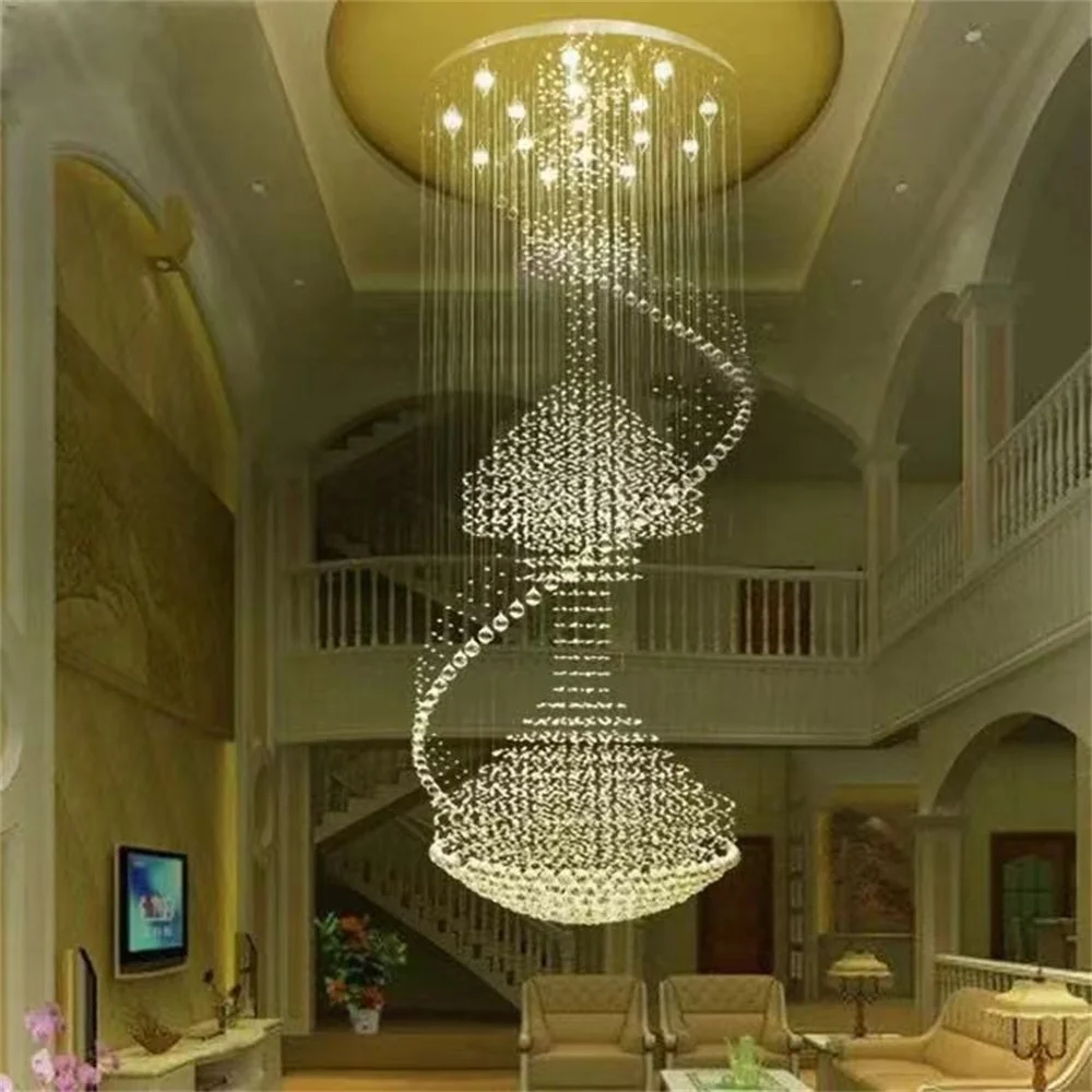 Modern Long LED Spiral Living Crystal Chandeliers Lighting Indoor Fixture for Staircase Stair Lamp Showcase Bedroom Hotel Hall