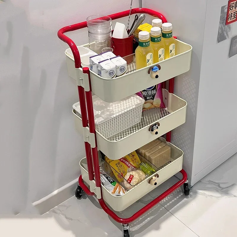 Multi Layer Floor Standing Snack Storage Rack For Household Small Hand Carts Movable Wheels Salon Furniture