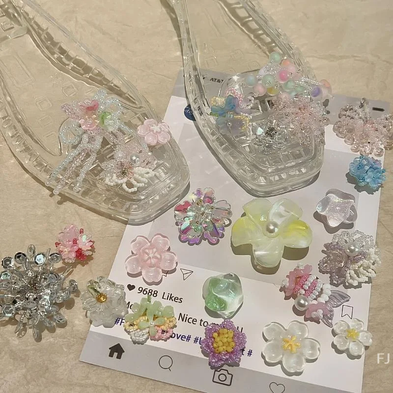 Decoración única con cuentas para zapatos de gelatina de dopamina, zapatillas de flores DIY, hebillas coloridas, regalo de moda para niña