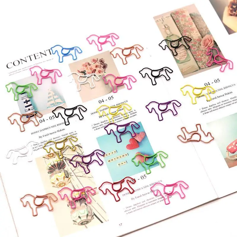 20pcs Color Pony Horse Paper Clip Creative Stationery Office School Binding Special-shaped Paper Clip Animal Papeclips