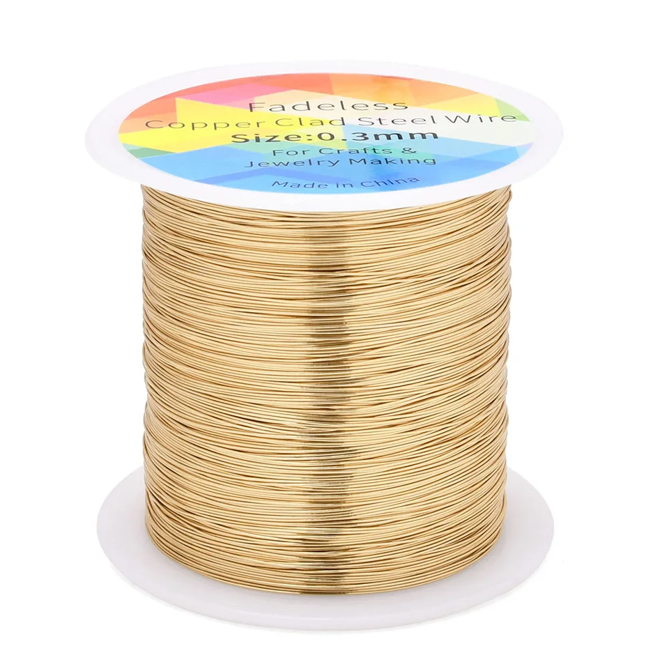 Alambre de acero recubierto de cobre de 100m/328ft, inoxidable, flexible, para manualidades, floral, joyería, 0.3/0.4mm 4