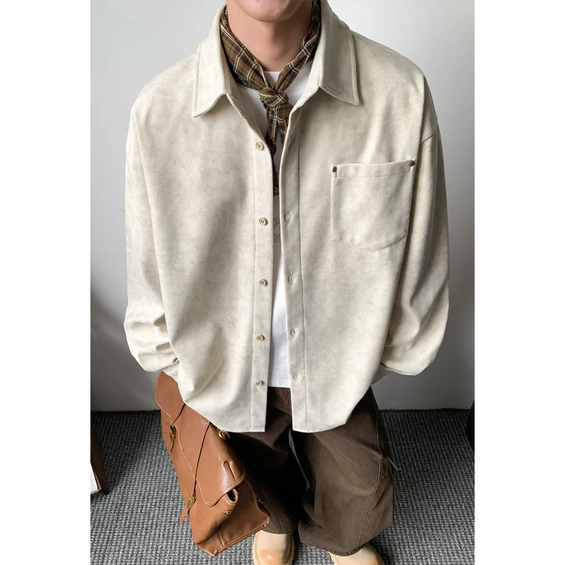 

M-XXXXXL Classic Plus Size Men Button-Down Shirt Notch Collar Long Sleeve Top with Chest Pocket for Spring & Autumn 5XL 4XL 3XL