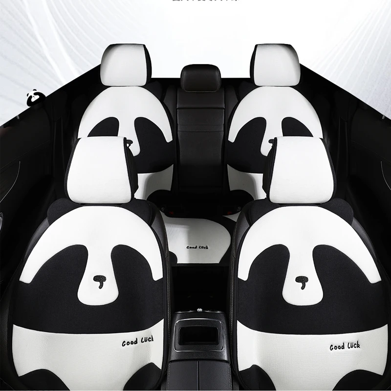 Shy Panda Pattern Linen Texture Car Seat Cushion Set–Multiple Pieces Available, Comfortable and Durable Texture, Universa lFit