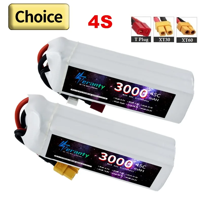 

TERANTY 14.8v Lithium Battery 4S 3000mAh 45C Lipo Battery For RC Racing Car Model Drones Boats Airplane FPV With XT60 Connector