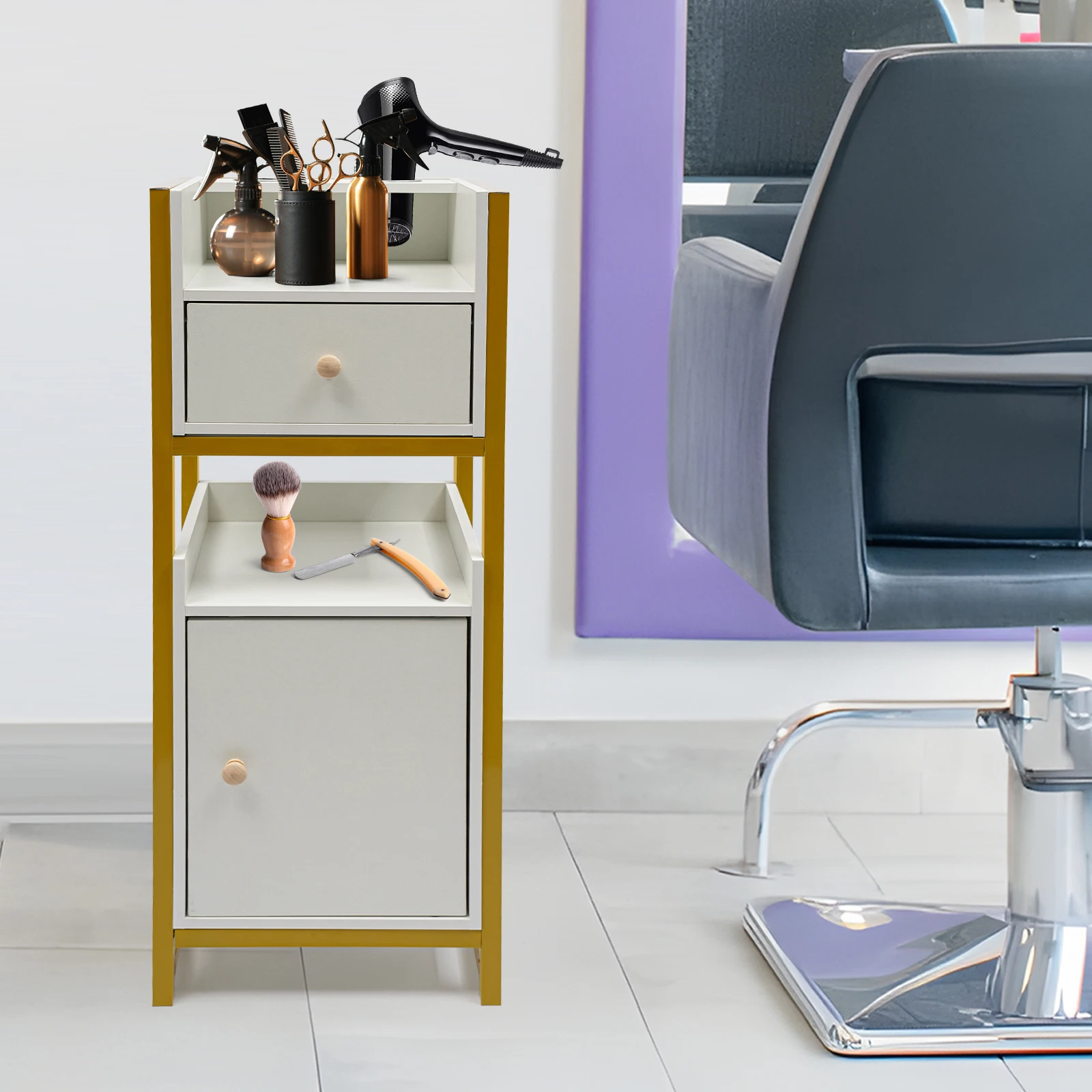 

Hairdressing Storage Rack with Drawers Trolley Cart with Wheels Beauty Hair Salon Cabinet Hairdressing Tools