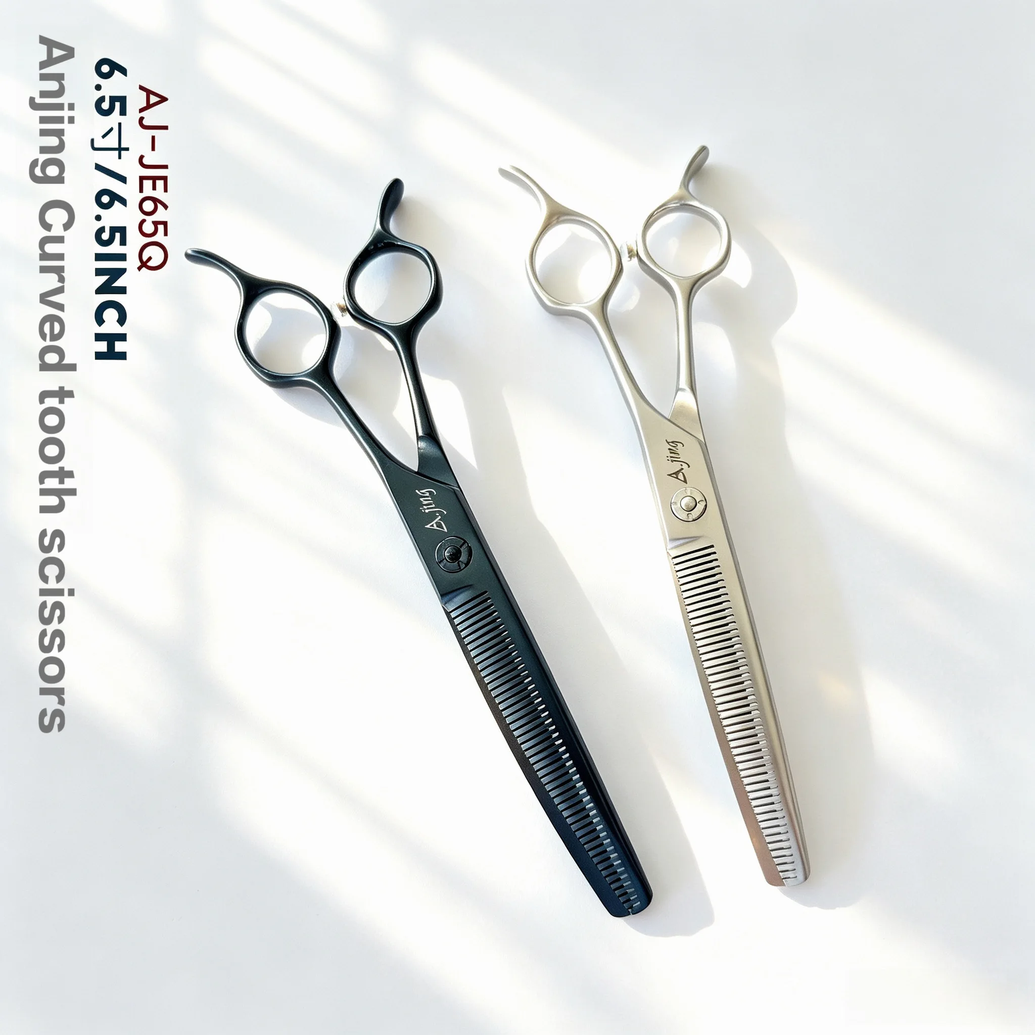 Anjing Professional Pet Grooming Scissors Pet Shop Cat and Dog Hair Cutting Special Curved Tooth Scissors 6.5 Inch 440C