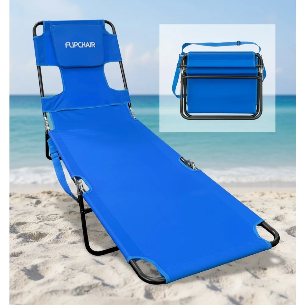 كرسي تسمير الوجه مع فتحات للوجه والذراع - 2 دعم للساق - مسند ظهر قابل للتعديل - صالة الشاطئ بخطوط زرقاء #1