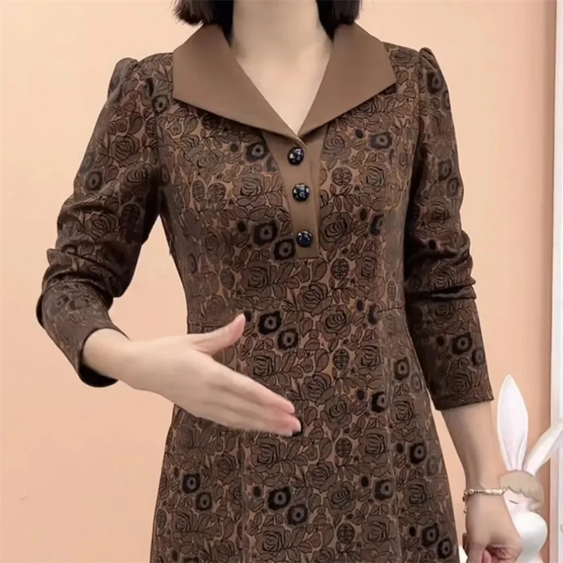 

2023 New Autumn Women Dress with a Doll Neck Fashionable Fashionable Middle aged Mom's Dress that Covers the Belly Appears Slim