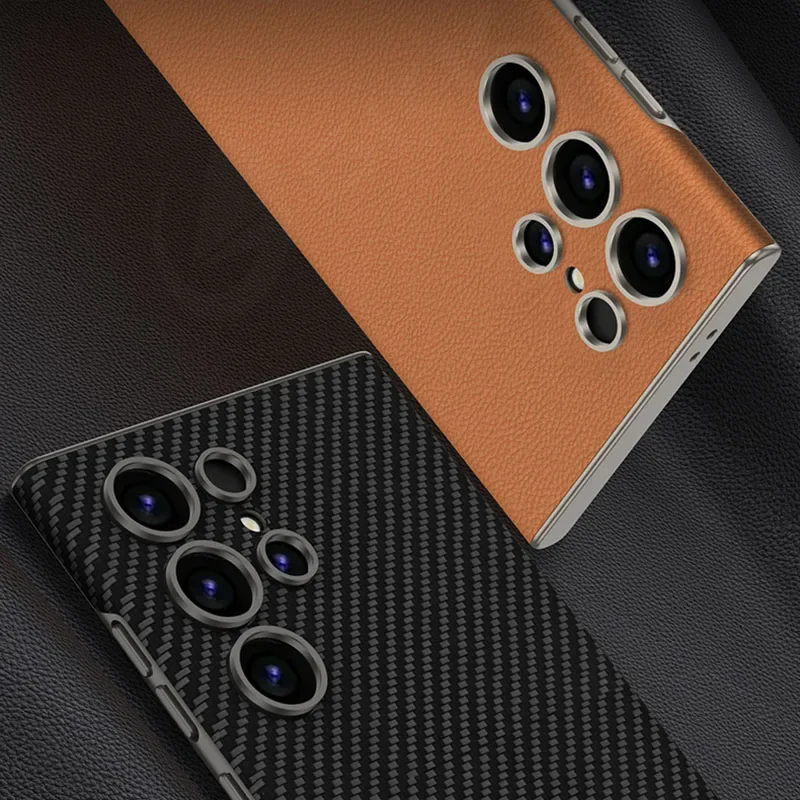 حافظة جلدية PU منحنية فاخرة لهاتف سامسونج جالاكسي S23 الترا غطاء إطاري صلب من البلاستيك لهاتف جالاكسي S24 الترا