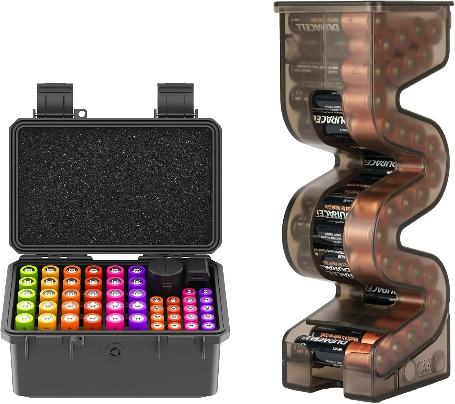 58 Slots AA AAA Battery Case Holder with Tester IP67 Waterproof +27 AA Battery Case Holder Vertical Battery Organizer Dispenser