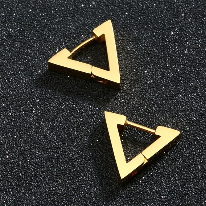 2025 New Stainless Steel Earrings Triangle Geometric Studs Hip Hop Smooth Ear Buckle Male and Female Jewelry Accessories A Pair