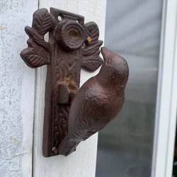 Vintage Rustic Cast Iron Door Handle with Bird and Leaf Design – Functional Art for Your Entryway