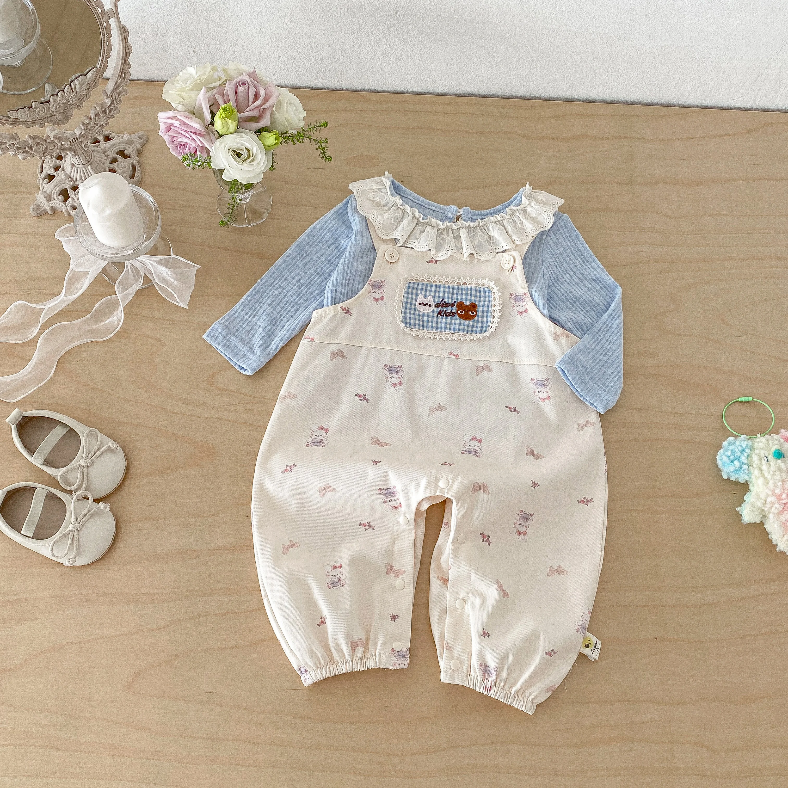2026 New Style Baby Full Print Backpack Pants Set for Girls, Trendy Doll Shirt, Two-Piece Jumpsuit Set