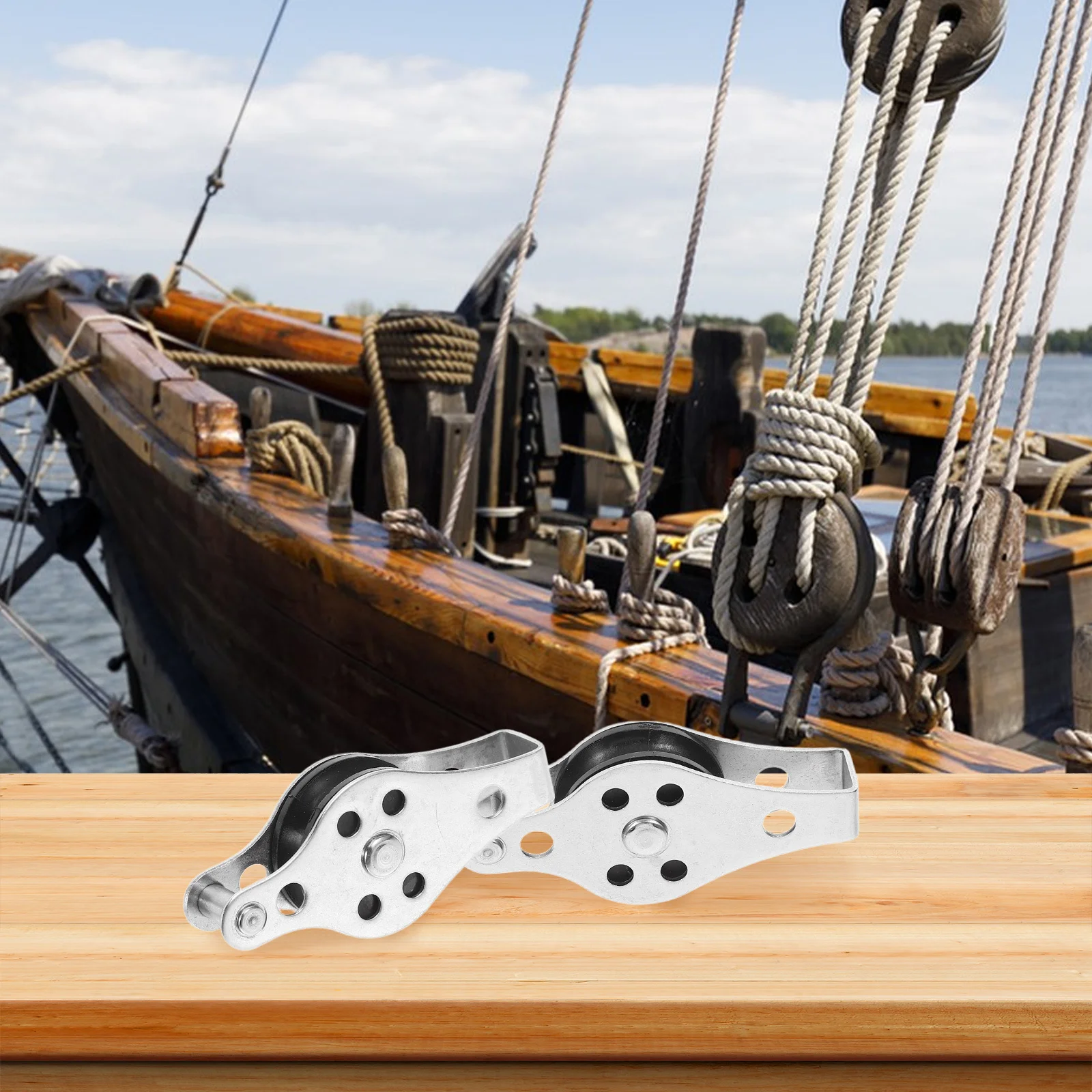 

2Pcs Stainless Steel Pulley Sailboat Marine Hardware Kayak Canoe Accessories Fishing Boat Pulley Wheels Heavy Duty Load Bearing