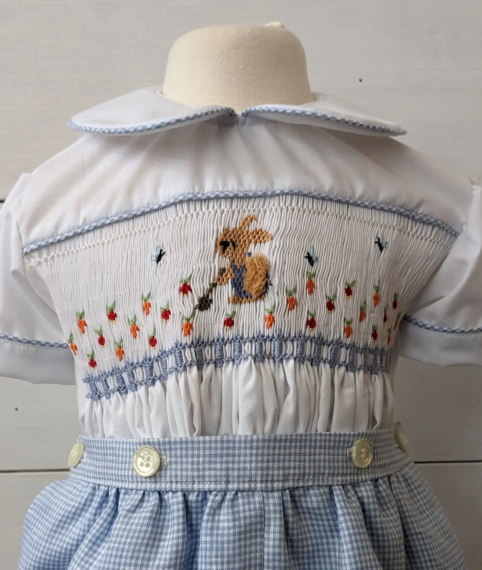 0-6Y Boy Summer White Rabbit Smocked Outfit Suit