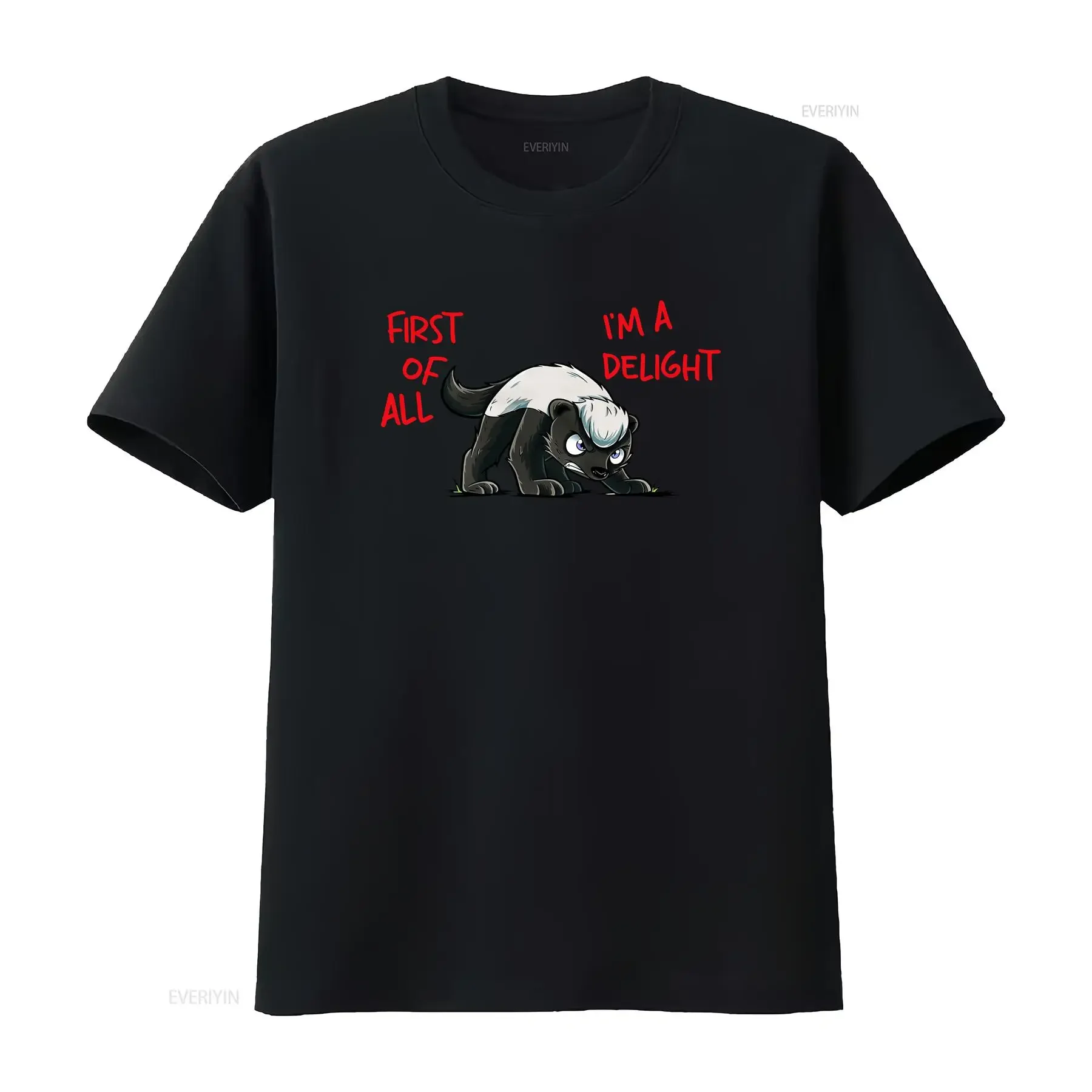 First Of All I'm A Delight Angry Honey Badger T Shirt vintage Washed Versatile Unisex streetwear fashion Casual Breathable