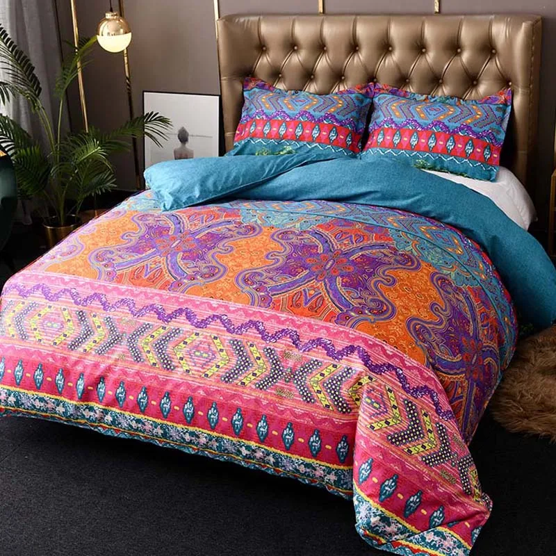 Boho Pattern Duvet Cover Set Soft Microfiber Duvet Cover with Zipper Closure & Corner Ties