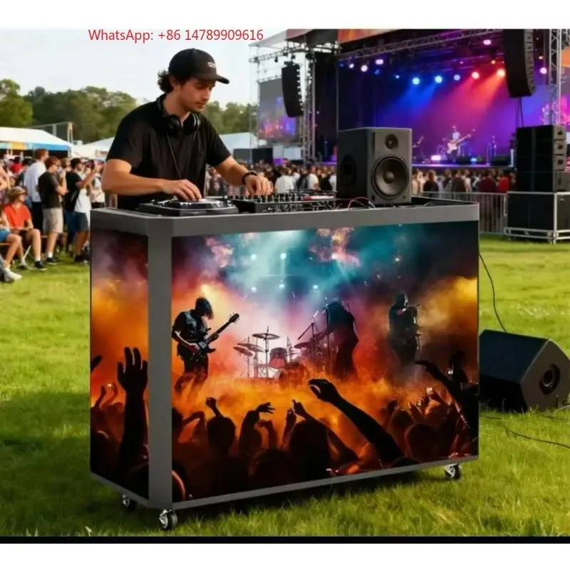 

Curved Portable LED DJ Booth Table, Mobile Facade Stand with Video Wall Display for Night Club Shopping Mall Exhibition