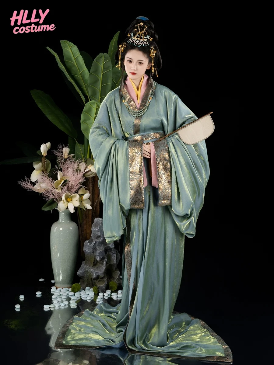 Ancient Chinese Warring States Robe Hanfu for Women - Retro Blue Weaving Gold Double Layer Dress for Autumn Winter Daily Wear