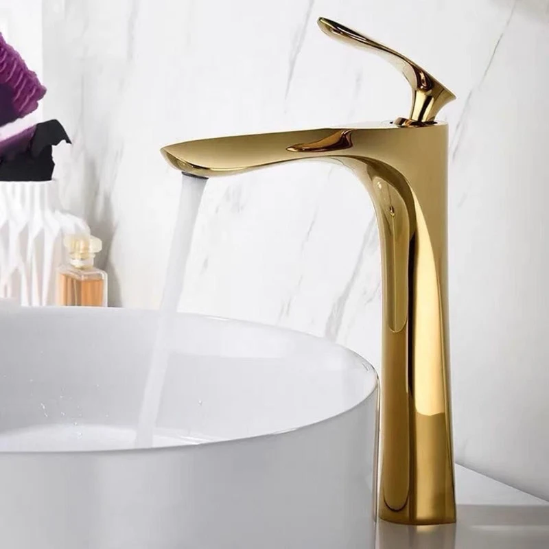 

Luxury Golden Bathroom Faucet Hot Cold Water Sink Mixer Tap Brass Basin Faucets Single Hole Deck Mounted Tapware Single Handle