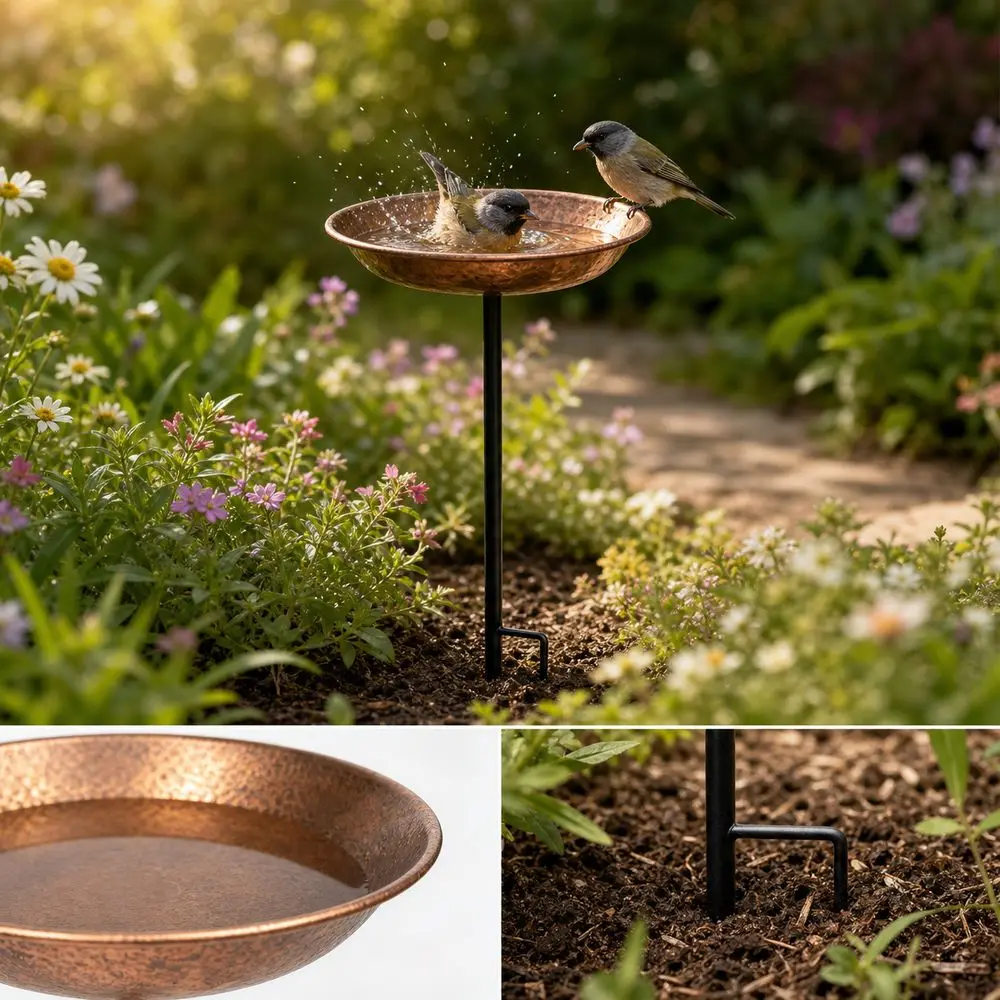 Iron Bird Water Drinker Wide Mouth Large Capacity Metal Bird Feeder Rust-Resistant Bird Drinking Cup Outdoor Bird Bath