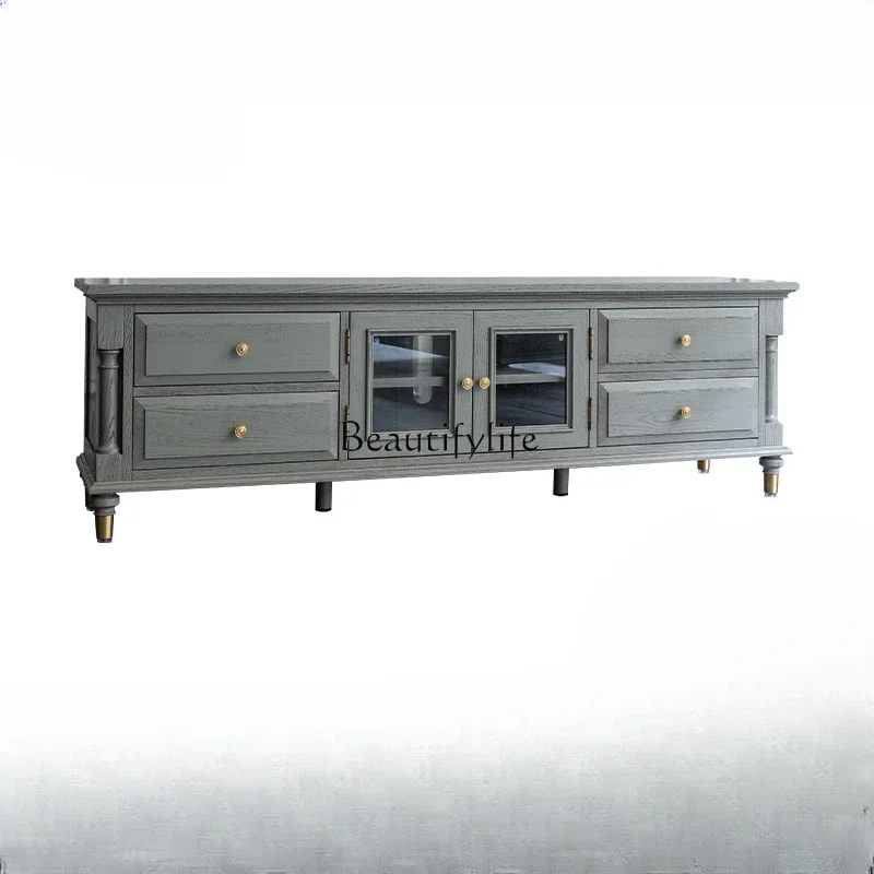 

FG40Light Luxury Gray TV Cabinet Solid Wood American Modern TV Cabinet