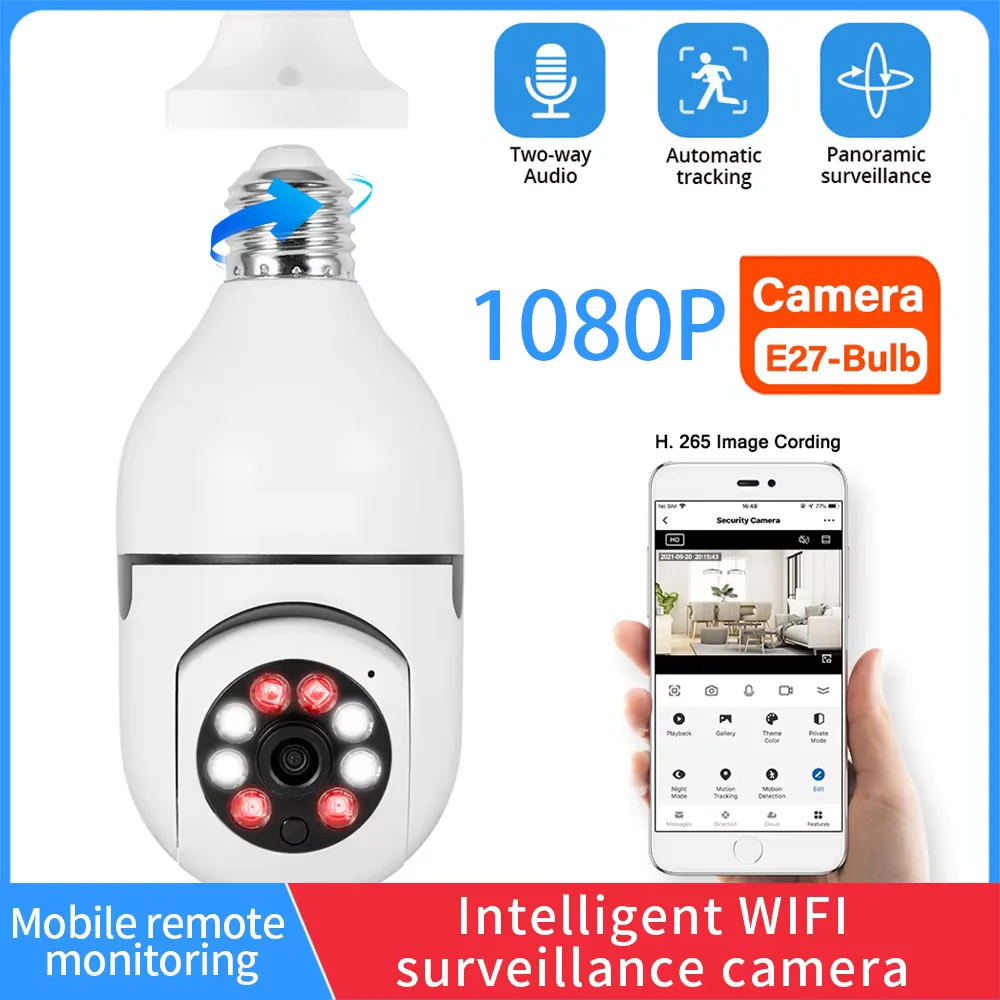 لمبة E27 كاميرا مراقبة كاملة الألوان للرؤية الليلية التلقائي تتبع الإنسان التكبير مراقبة الأمن الداخلي واي فاي كاميرا IP صغيرة #6