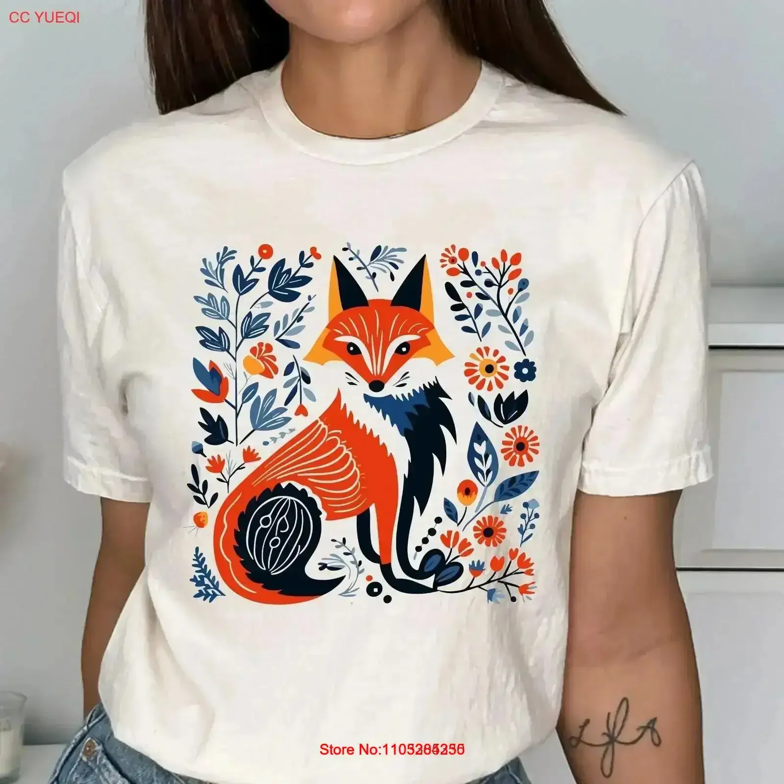 Fennec Fox Folk ArT T Shirt Forestcore Cottage Core Nordic Christmas Fairy Clothing Winter Scandinavian vintage Washed vintage