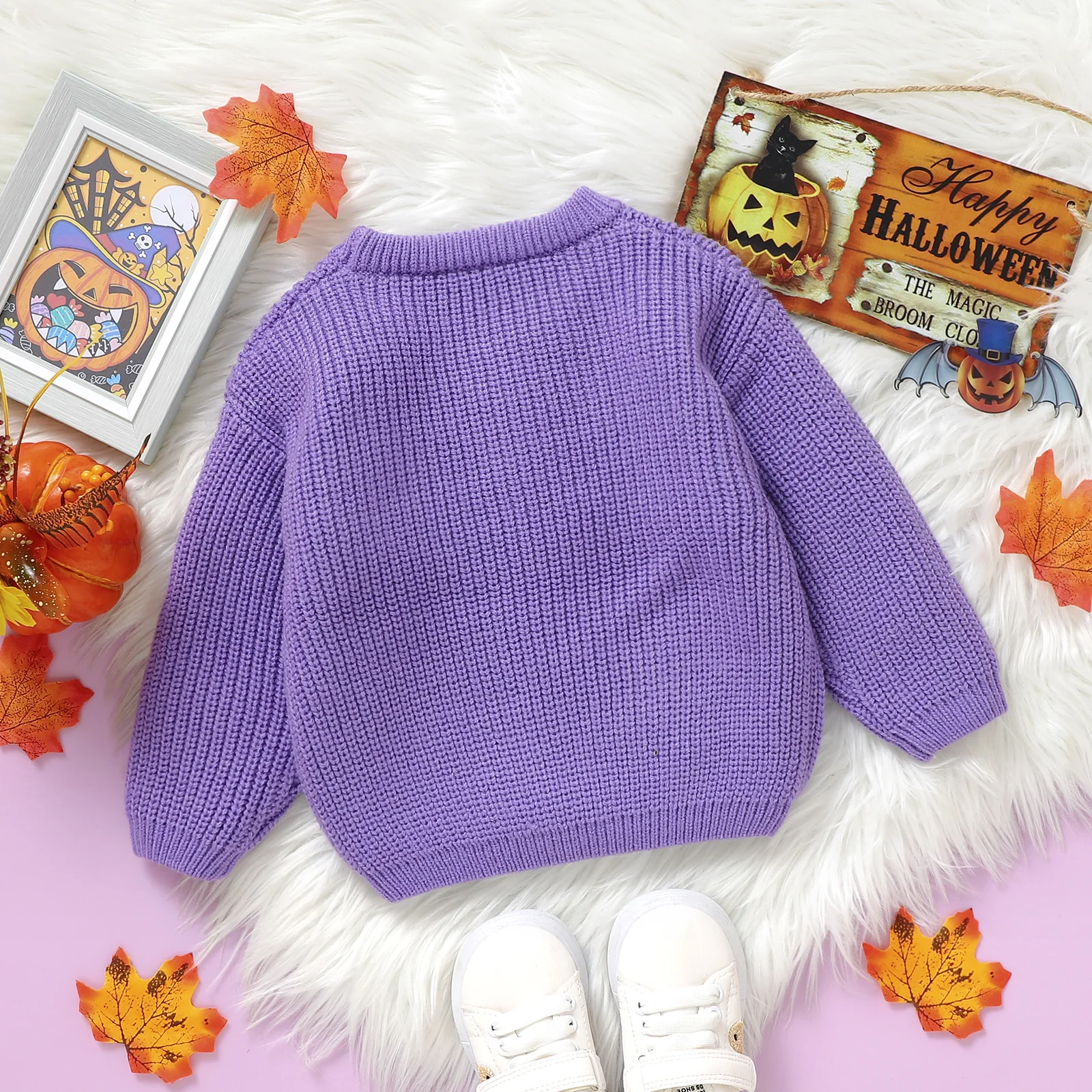 Baby Halloween Sweater, Long Sleeve Crew Neck Ghost Pumpkin Winter Warm Knit Pullover Sweater Infant Clothes for Girls Boys