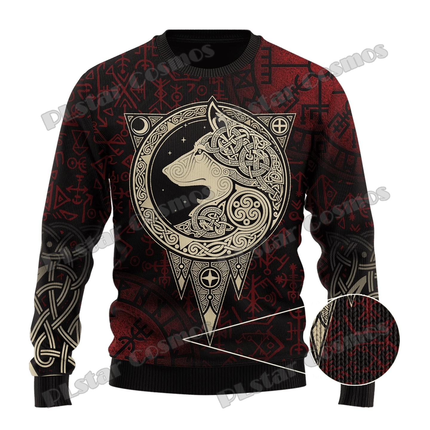 Fenrir Wolf Vegvisir Tattoo Runes 3D Printed Men's Ugly Christmas Sweater Winter Unisex Casual Knit Pullover Sweater ZZM37