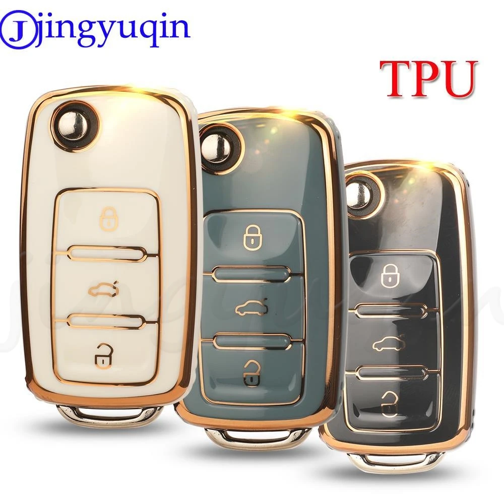 

jingyuqin 10pcs New Arrival TPU Car Flip Key Cover For VW Polo Golf Passat Tiguan Beetle Caddy Eos Skoda Octavia Seat Leon Altea