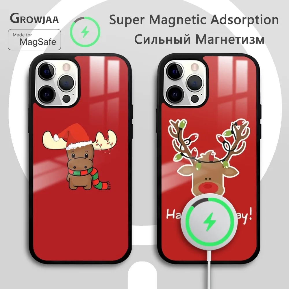 

Christmas elk Cute Cartoon Phone Case For iPhone 15 14 13 12 11 Pro Max Plus Mini Mirror Wireless Magnetic Cover