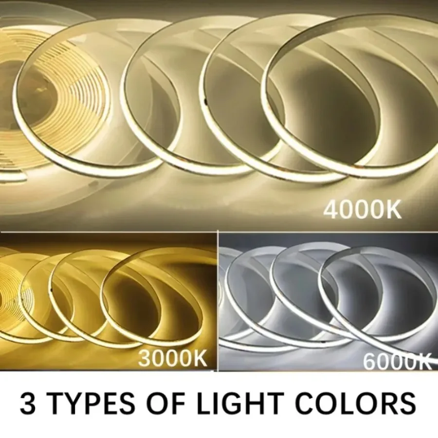 320LEDs/m COB LED Strip Light with Power Supply High Density Flexible FOB COB Lights Tape White Warm Neutral Linear DC12V/24V