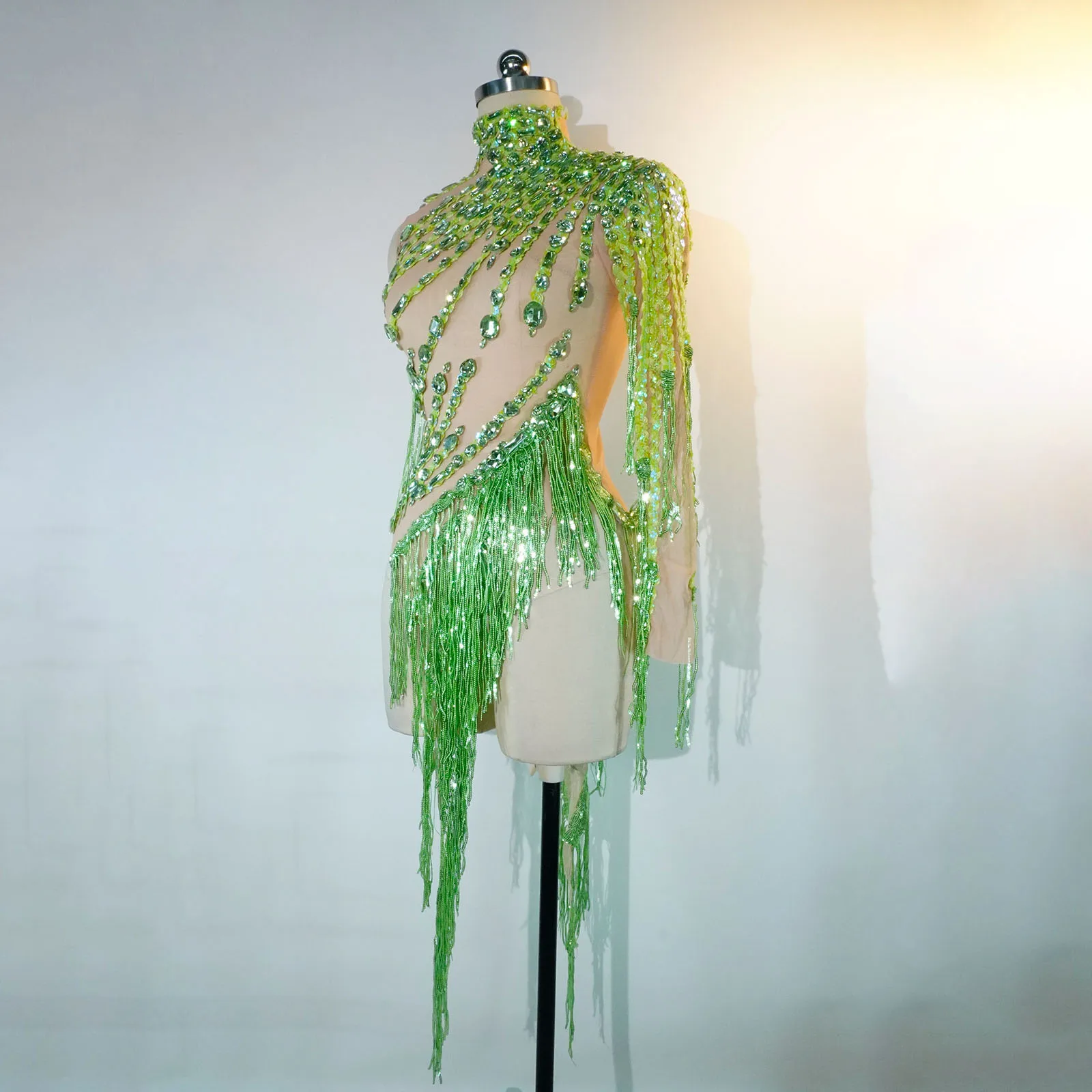 

New Sparkly tassels dress for Women Sexy mesh perspective party club Dance Costume Singer Dancer vestido Stage show girl costume