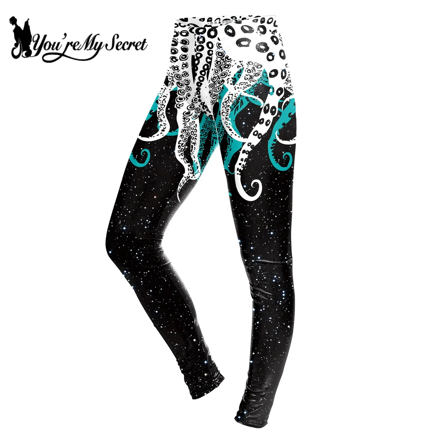 [You're My Secret] Legginsy Spring Devilfish Damskie z Nadrukiem 3D, Obcisłe Spodnie, Casualowe Spodnie do Jogi, Punkowy Wzór, Strój na Co Dzień