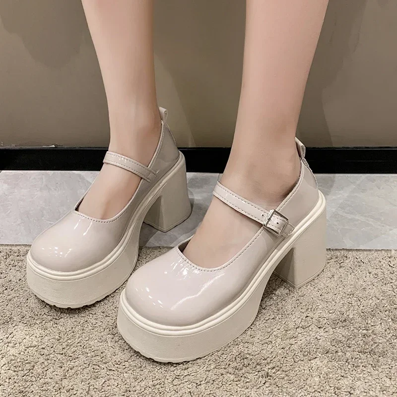 

Fashion White Platform Pumps for Women Super High Heels Buckle Strap Mary Jane Shoes Woman Goth Thick Heeled Party Shoes Ladies