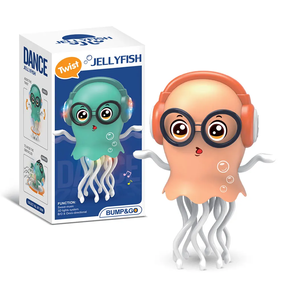 LED Dancing Funny Jellyfish Toy Smart Obstacle Avoidance Interactive Moving Toy Light Up Music Toy for Office Desk Decor