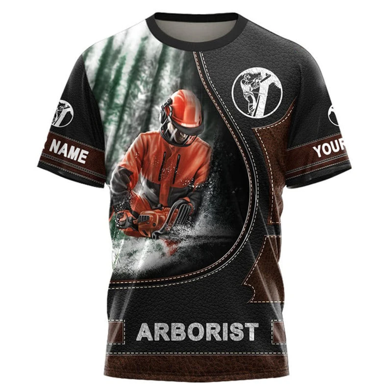 Retro Arborist Graphic T Shirts For Men Fashion Summer Crew Neck 3D Printed Short Sleeve T-shirts Loose Vintage Breathable Tees