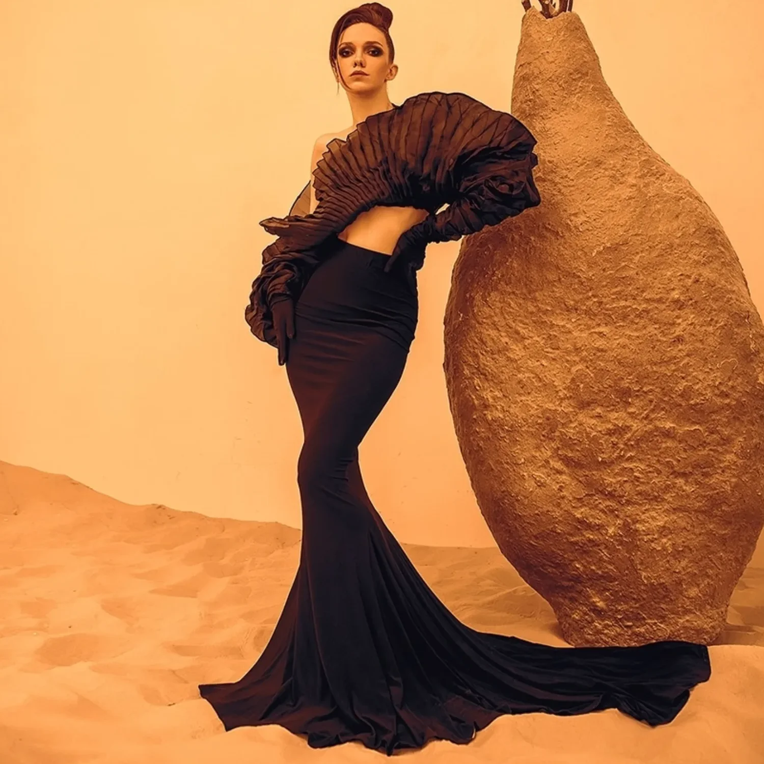 

Custom Black Mermaid Skirt High Waist Sweep Train Evening Party Skirts Long Photo Shoots Prop Skirt Any Size Colors