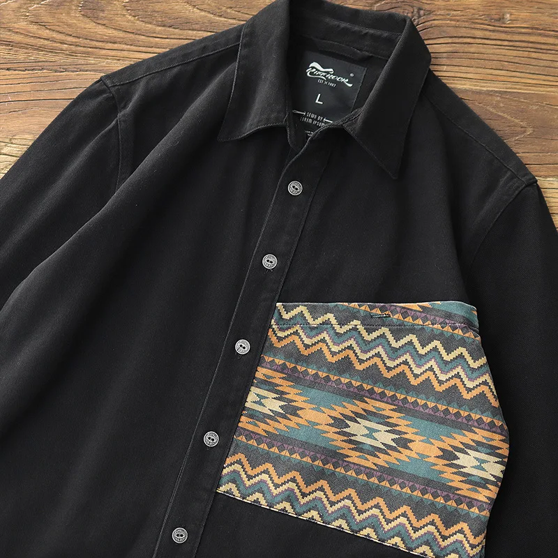 Thickened shirt jacket men\'s American retro Navajo contrast color old casual frock shirt to wear in autumn