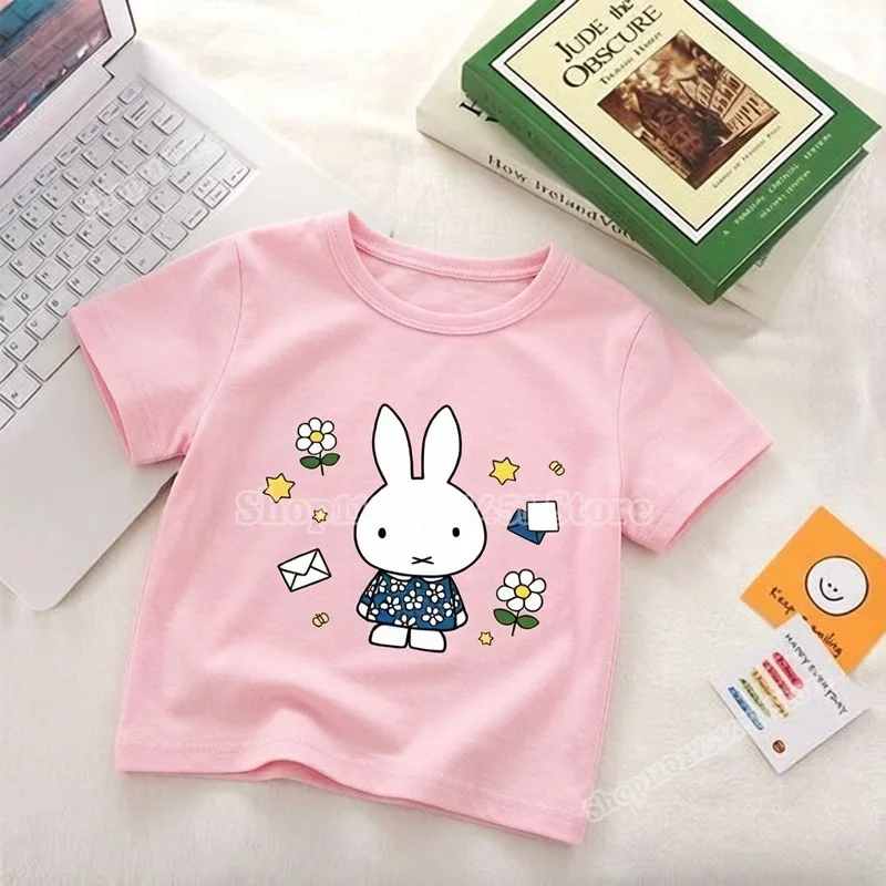 

Miffys T-Shirt Kawaii Short Sleeve for Kids Cartoon Summer Girls Boys Cotton Tees Fashion Tops Toddler Clothes Clothing Gifts