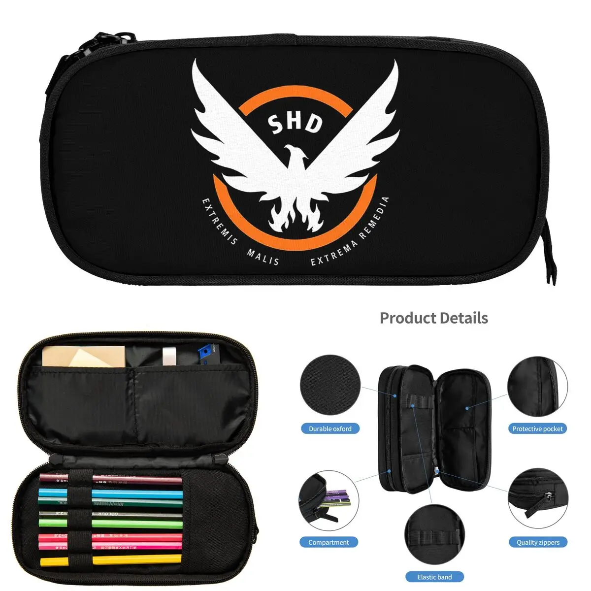 Game Tom Clancys The Division SHD Seal Pencil Cases for Student Gifts Pen Box Pencil Bag Large Capacity Pencil Pouch view 3
