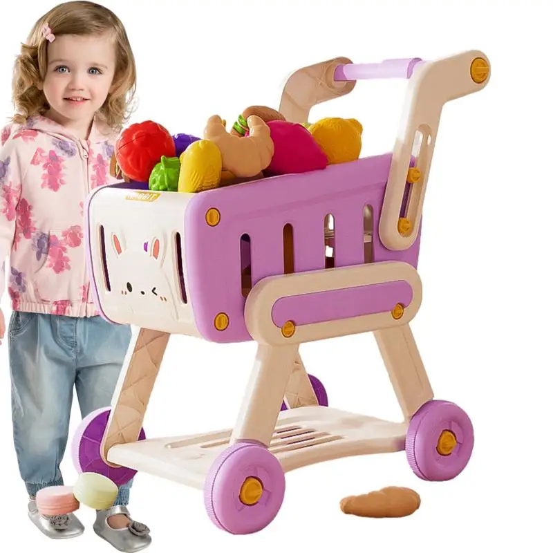 Shopping Cart Toy Pretend Play Shopping supermarket Handcart Toy Fruits and Vegetables Shopping Cart Trolley  for kids 3+