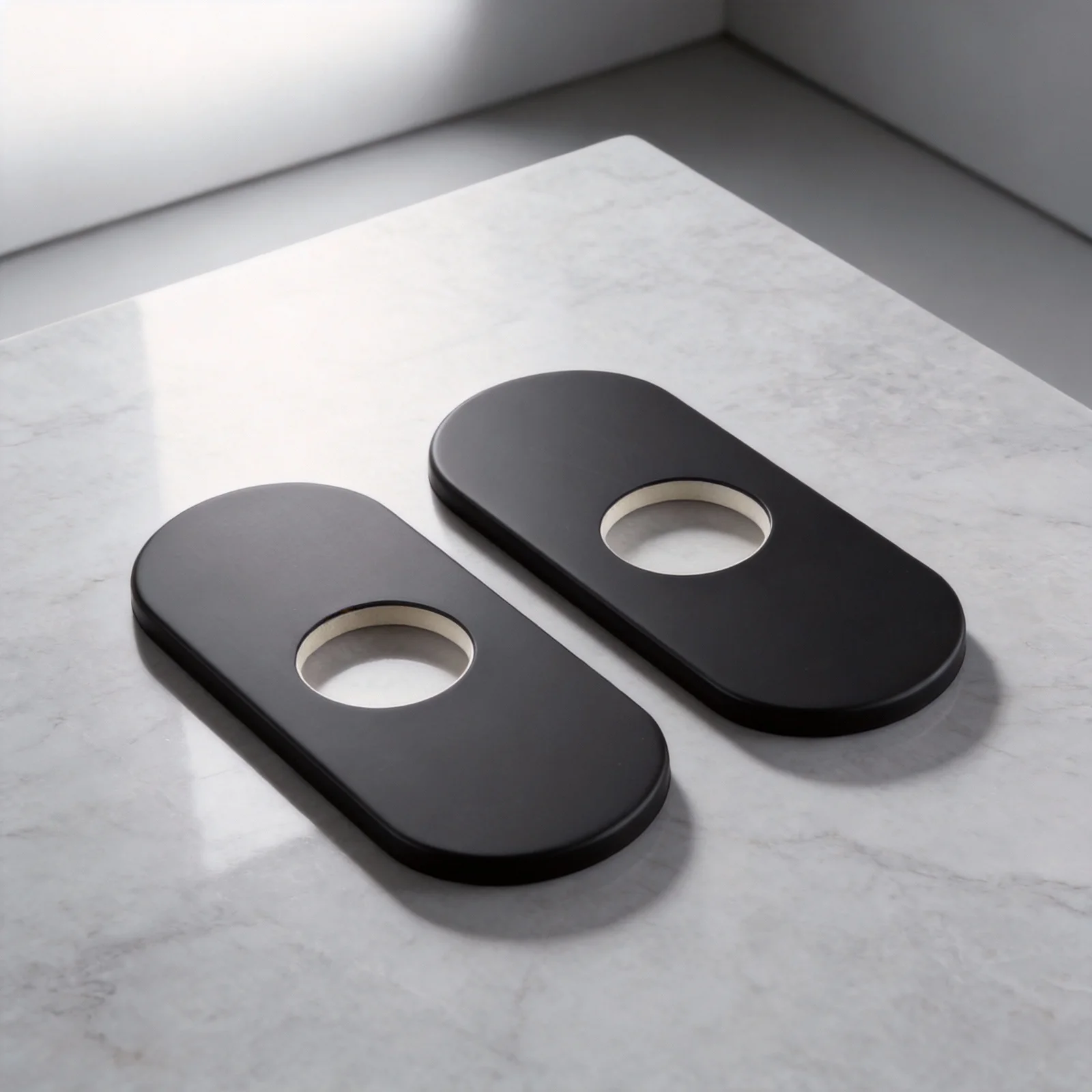 2Pcs 304 Stainless Steel Kitchen Sink Faucet Hole Cover Deck Plate For 1 Or 3 Hole Installation Black Chrome Finish