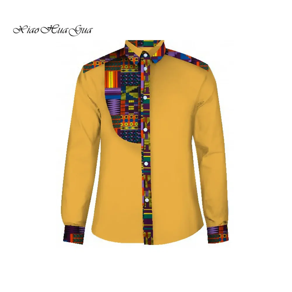 Fashion African Shirt Men Long Sleeve Cotton Shirt Men Casual African Print Patchwork Shirt Plus Size 6XL Clothing WYN268