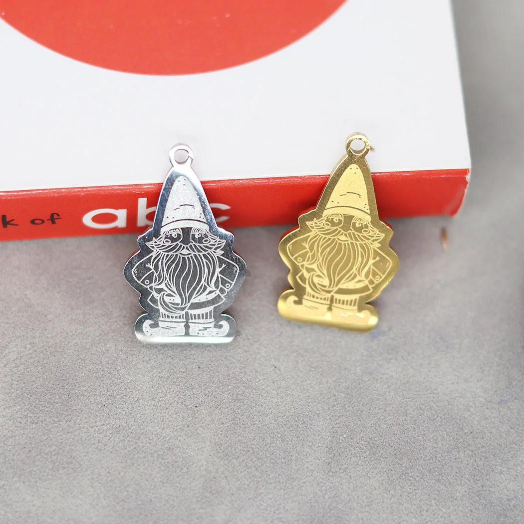 2pcs Garden Gnome Clipart Charms Stainless Steel Charm Pendant For Necklace Bracelet DIY Jewelry Making Accessories Findings