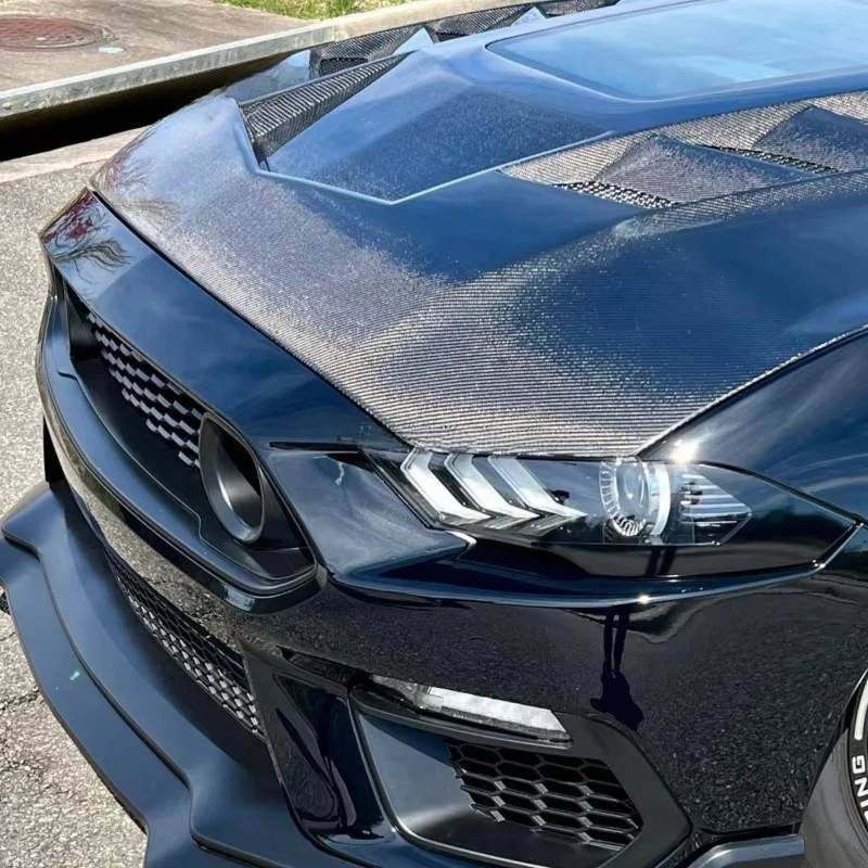 High Quality Transparent Style Carbon Fiber Engine Hood for Mustang 2015-2023