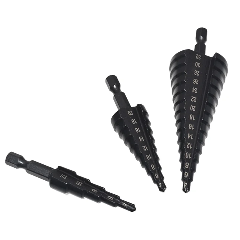 Broca passo 4-12/20-32mm nirtird revestido madeira metal ferramenta de perfuração cortador de buraco de metal passo cone broca
